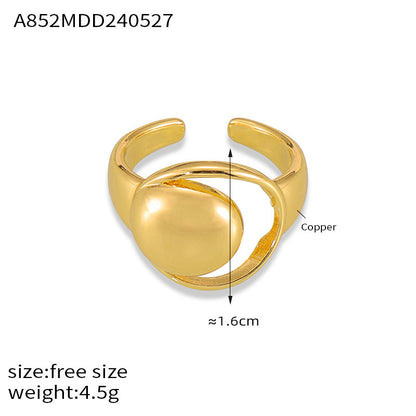 B廠【A852】波普風ins潮流嘻哈個性銅材質指環幾何圓形光面鏤空可調式戒指女 24.06-1
