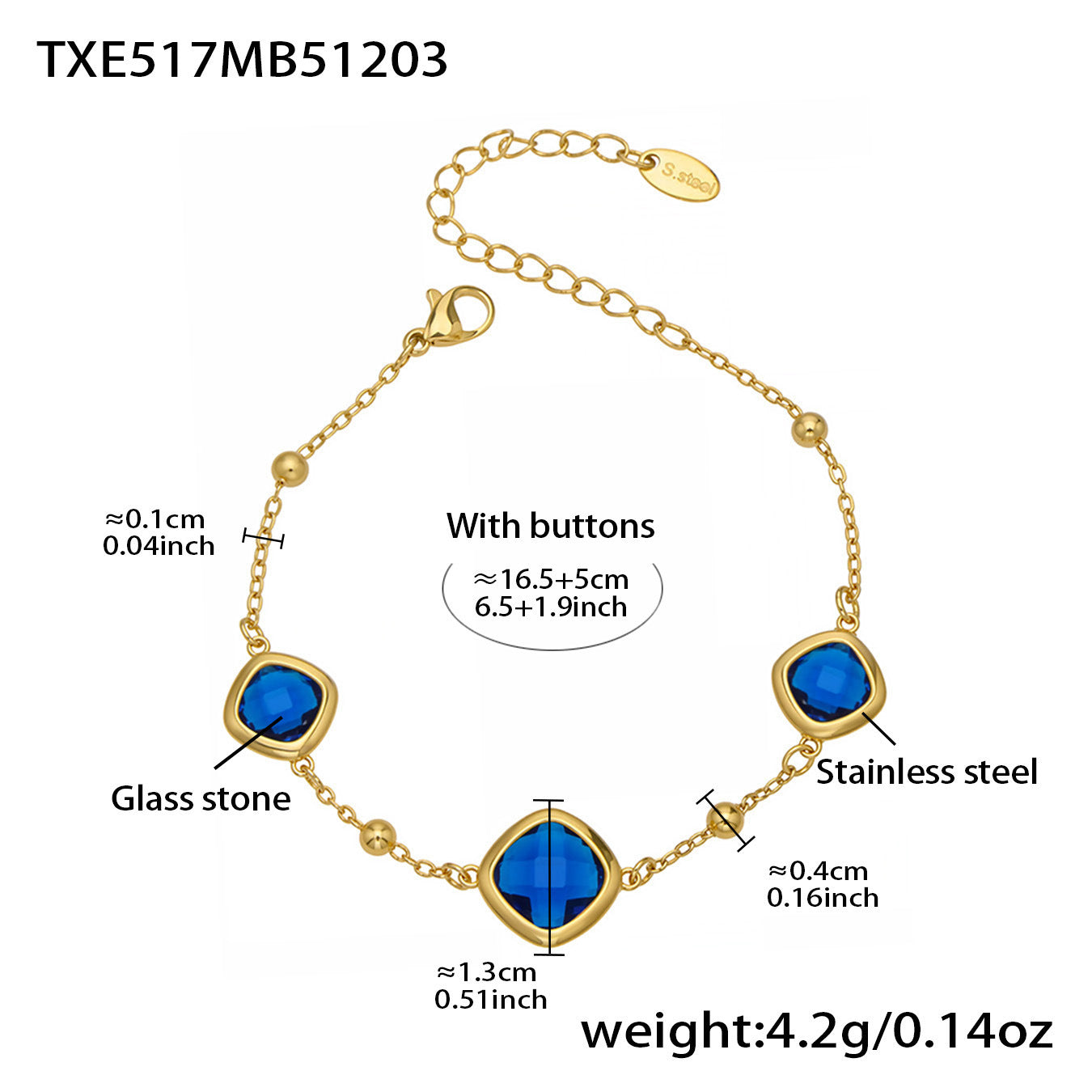 B廠【TXP517】不銹鋼方形切麵包邊玻璃石吊墜耳環項鍊手鍊珠寶首飾套裝鍍18k金
 25.12-2