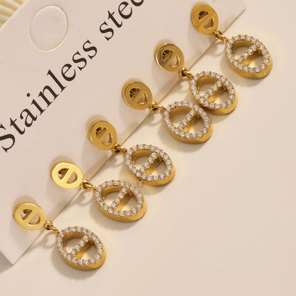 B廠【TXP331】新款不鏽鋼5A鋯石雙人天滿鑽流蘇項鍊耳環組ins開口戒指 25.08-1