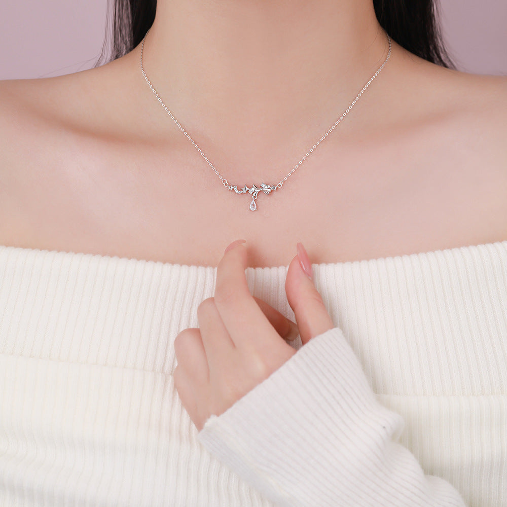 D廠【YC3705N】足銀S999韓風星月蝴蝶結項鍊女韓版仙氣可愛淑女鎖骨鏈跨境
 26.03-2