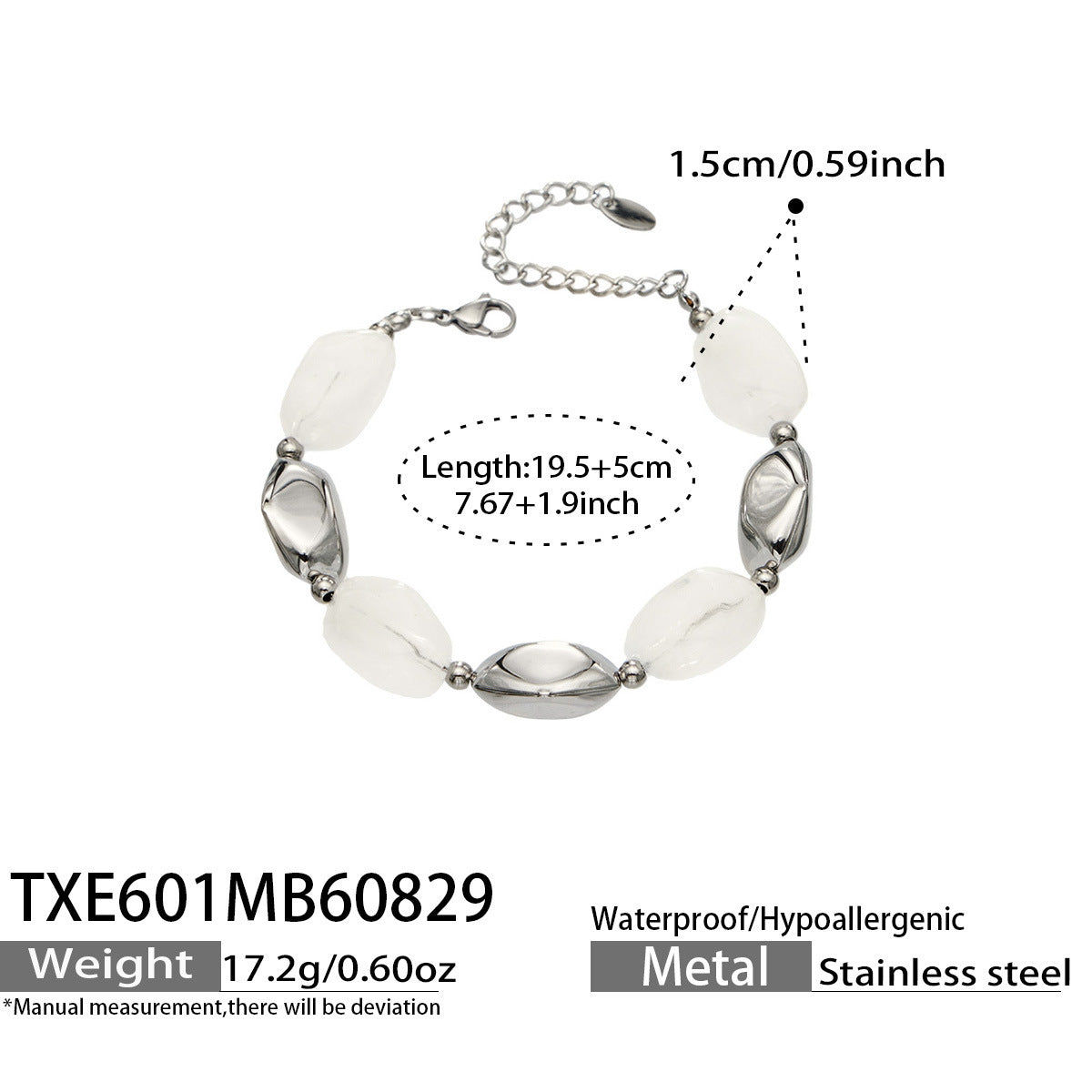 B廠【TXP601】歐美高級感小眾不鏽鋼鍍18k金樹脂橢圓串珠項鍊手鍊飾品首飾套裝
 26.09-1