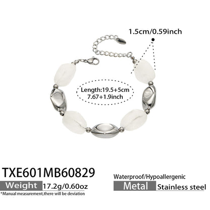 B廠【TXP601】歐美高級感小眾不鏽鋼鍍18k金樹脂橢圓串珠項鍊手鍊飾品首飾套裝
 26.09-1