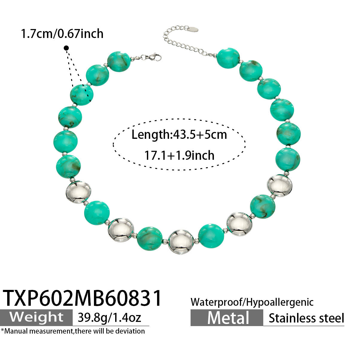 B廠【TXP602】跨境時尚復古鈦鋼樹脂圓珠女個性設計感氣質手鍊鎖骨鏈套裝 26.09-1