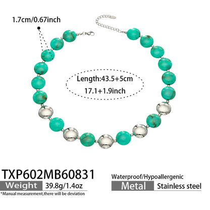 B廠【TXP602】跨境時尚復古鈦鋼樹脂圓珠女個性設計感氣質手鍊鎖骨鏈套裝 26.09-1