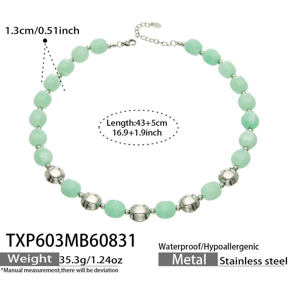 B廠【TXP603】歐美輕奢風不銹鋼金珠復古樹脂彩色手飾小眾手鍊項鍊女套裝飾品
 26.09-1