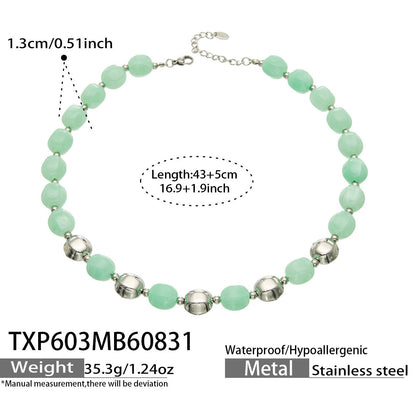 B廠【TXP603】歐美輕奢風不銹鋼金珠復古樹脂彩色手飾小眾手鍊項鍊女套裝飾品
 26.09-1