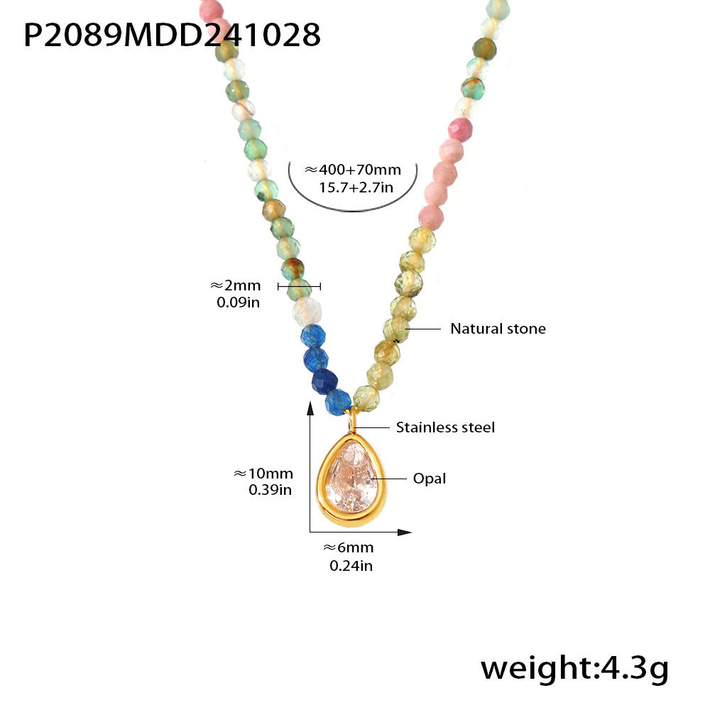 B廠【P2089】多巴胺天然石串珠切面貓眼石水滴鎖骨項鍊多彩甜美輕奢項鍊飾 24.11-2