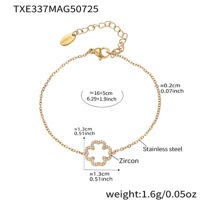 B廠【TXP337】超閃5A鋯石四葉花小鑽手鍊耳環項鍊套組不鏽鋼精緻女士飾品 25.08-1