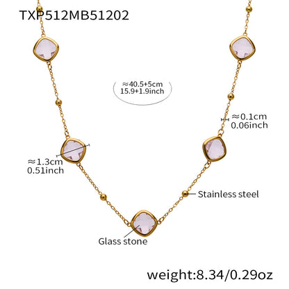 B廠【TXP512】不銹鋼正方形切面玻璃石手鍊項鍊耳環套裝歐美風潮酷氣質珠寶首飾
 25.12-2