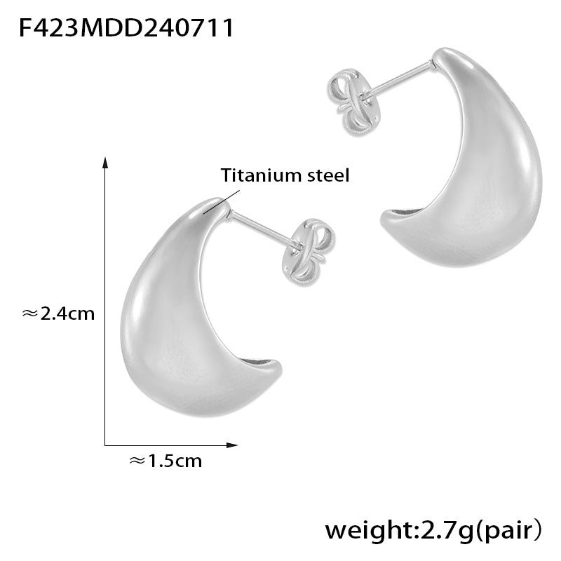 B廠【F423】跨境ins風空心月牙狀耳環歐美輕奢氣質復古風鈦鋼鍍18k真金耳飾女 24.07-3