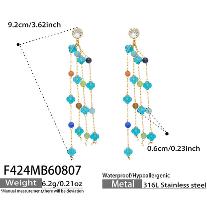 B廠【F424】歐美時尚天然水晶石鋯石幾何耳飾鈦鋼18k金 不掉色飾品小仙女耳環
 26.08-2