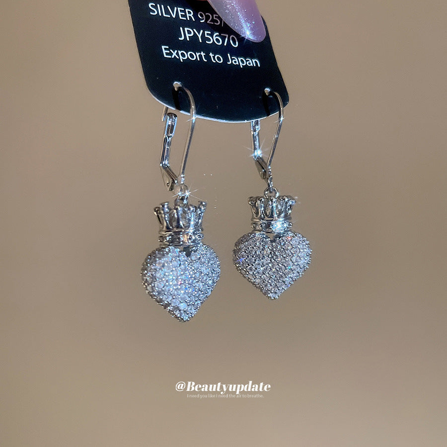 A廠【WE5035】鑲鋯石皇冠愛心吊墜耳環冷淡風小眾耳環輕奢高級感歐美跨境耳環女
 25.11-1