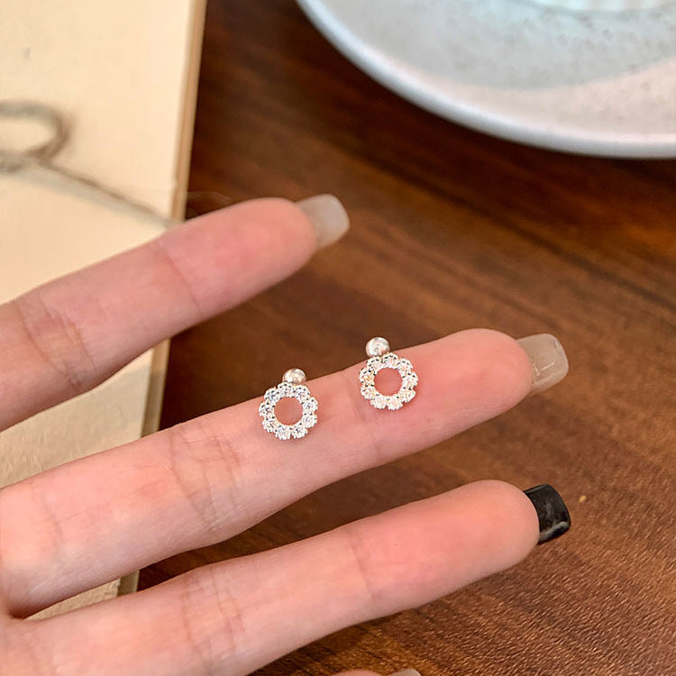 F廠【XDQ11045E】S999純銀韓版簡約圓環鑲鑽耳環女高級感精緻幾何螺絲轉扣耳飾
 25.11-2