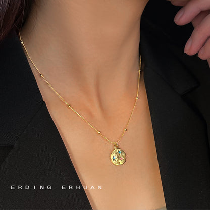 A廠【5666】304不鏽鋼芒星彩鑽電鍍18K高保色項鍊歐美時尚鎖骨鍊氣質飾品 25.03-1