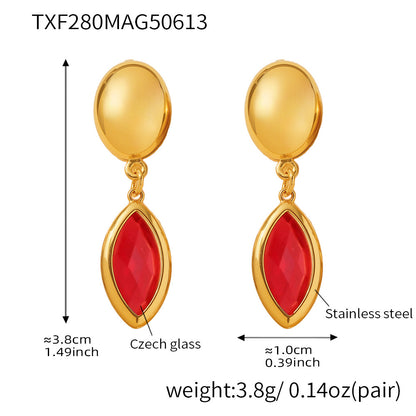 B廠【TXF280】歐美飾品不銹鋼捷克玻璃吊墜耳環小眾輕奢風超閃耳飾不掉色 25.06-3
