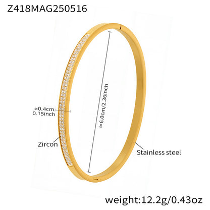B廠【Z418】5A鋯石雙排滿鑽卡扣素圈手環不鏽鋼材質鍍18k真金手環保色 25.05-4