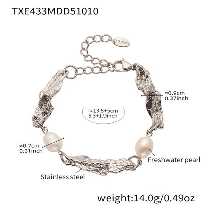 B廠【TXP433】中古氣質淡水珍珠異形重工配件手鍊項鍊套組不鏽鋼18k鍍金
 25.10-3