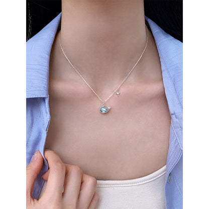 E廠【DQ1011N】S925純銀鯨魚項鍊女小眾高級感藍鋯石鎖骨鏈輕奢爆款首飾 25.08-2