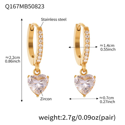 B廠【Q150】ins小眾設計感愛心鋯石吊墜耳環不鏽鋼鍍18k真金耳環不掉色 25.08-5