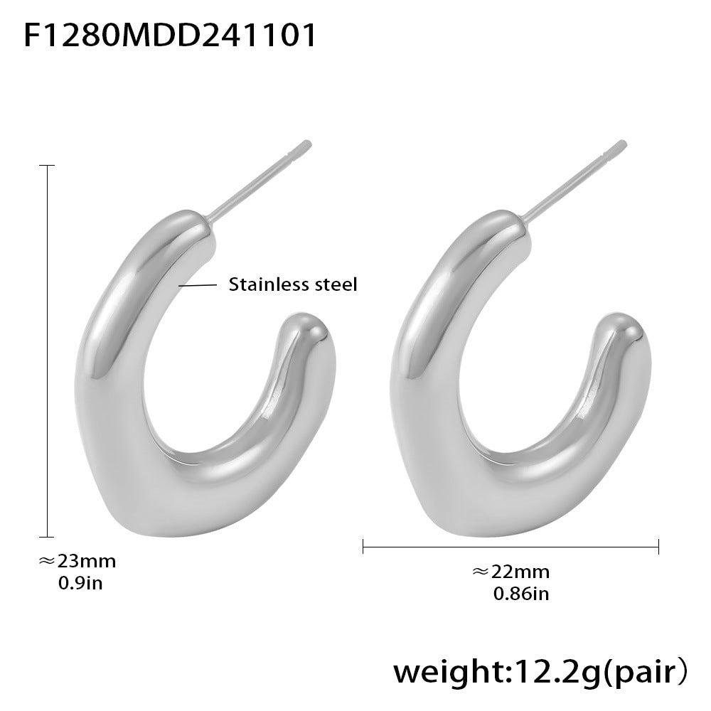 B廠【F1280】歐美新款簡約C型不規則耳環不鏽鋼鍍18k金鑄造耳環首飾 24.11-2