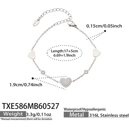B廠【TXP586】亞馬遜時尚不鏽鋼鑲嵌鋯石愛心手鍊項鍊組歐美流行新款首飾
 26.06-1