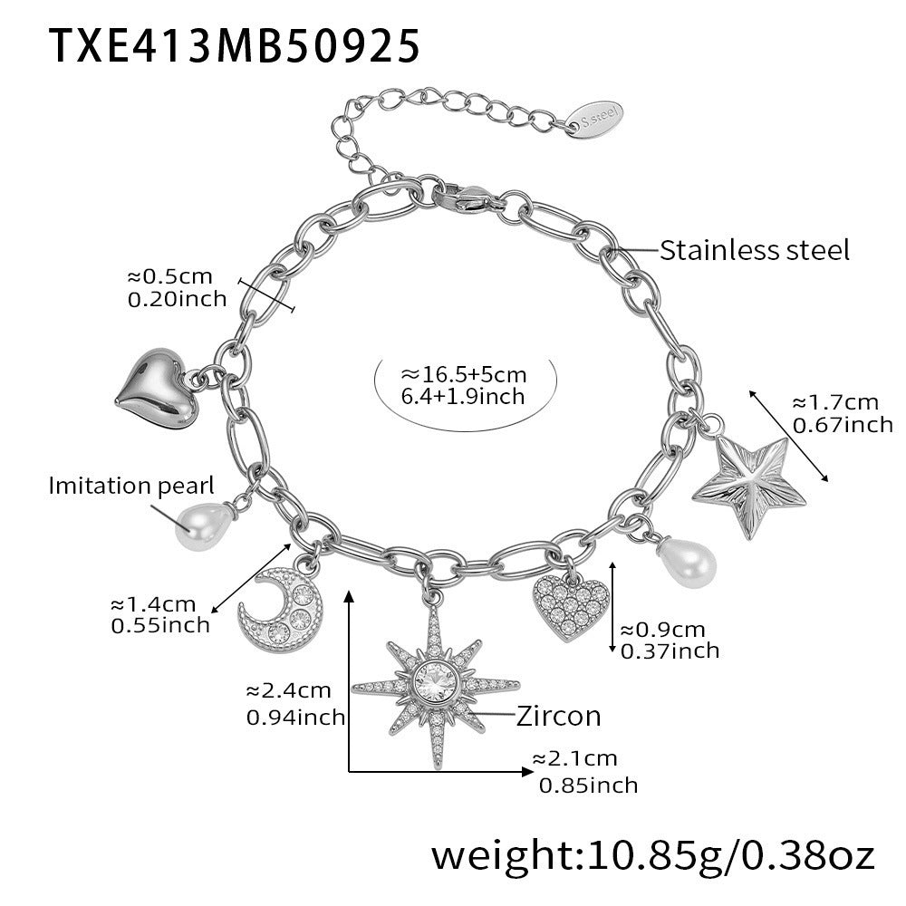 B廠【TXP413】新款星月八星芒鋯石貝珠五角星DIY多配件鎖骨項鍊手鍊套裝
 25.10-1