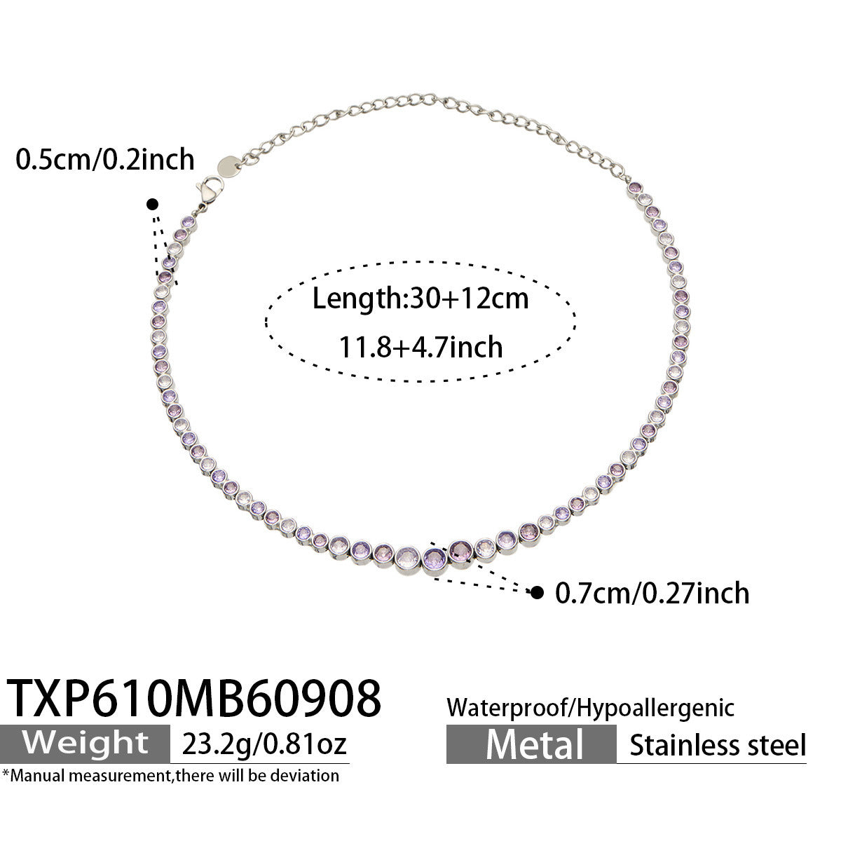 B廠【TXP610】跨境歐美不銹鋼鍍金圓形鋯石項鍊高級感簡約手鍊耳環可疊戴飾品女
 26.09-3