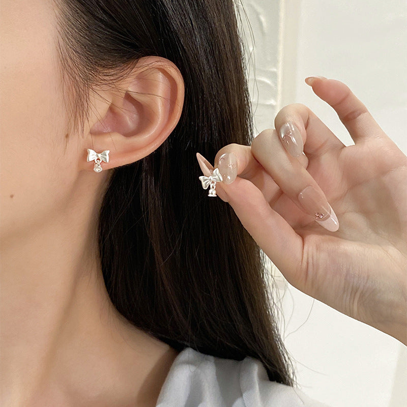 F廠【DQ10991E】足銀999精緻甜美蝴蝶結耳環女時尚氣質鈴蘭花百搭純銀耳飾潮 25.05-2