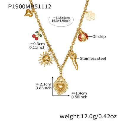 B廠【P1897】ins冷淡風OT扣小辣椒5A鋯石小蜜蜂不鏽鋼鎖骨項鍊鍍18k真金
 25.11-3