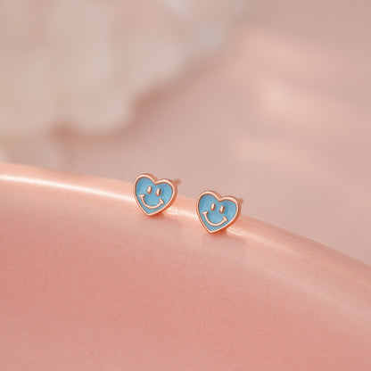 D廠【YC9611E】S999足銀愛心笑臉耳環清新甜美文藝風少女日常養耳洞耳飾 25.05-4