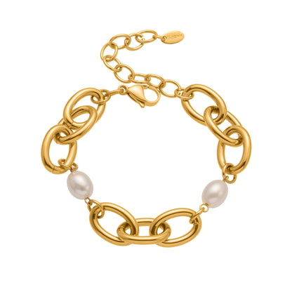 B廠【E043】跨境飾品不鏽鋼手工鏈串貝珠手鍊鍍18k真金小眾設計手飾品
 25.10-1