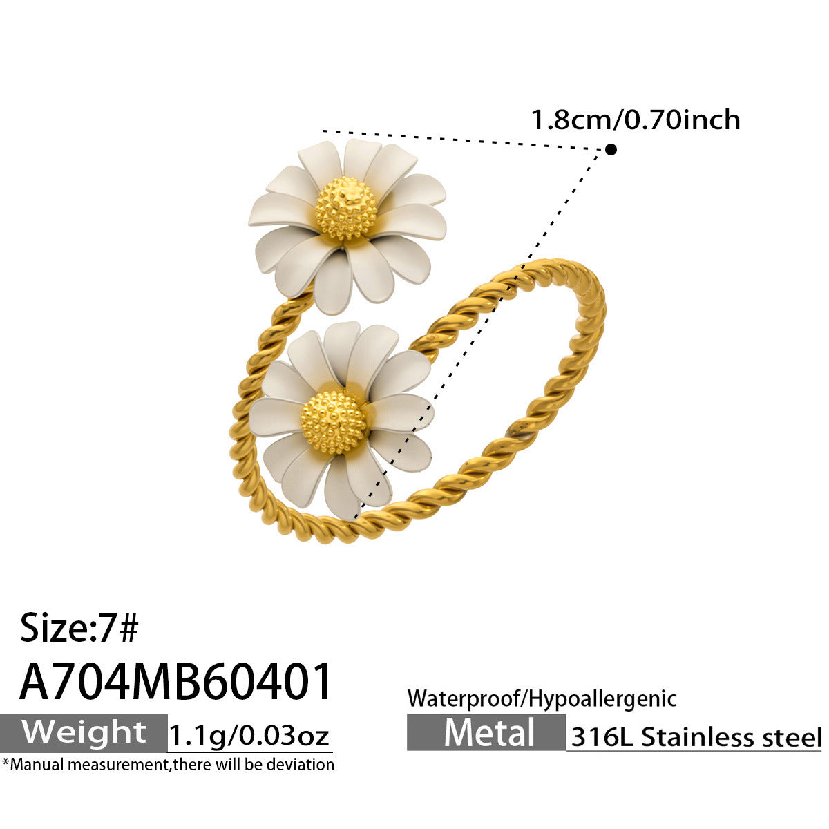 B廠【A703】跨境新款小眾設計小菊花開口戒指不鏽鋼鑲嵌鋯石花朵戒指組合
 26.04-3