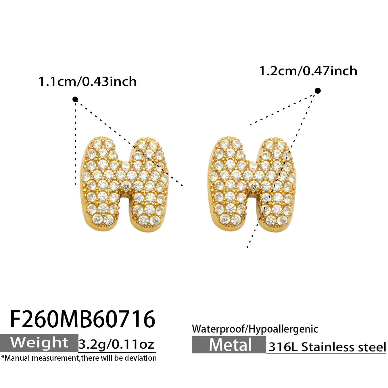 B廠【F260】新款熱銷鋯石26個英文字母不銹鋼鍍18k金 歐美輕奢女飾品耳環
 26.07-4