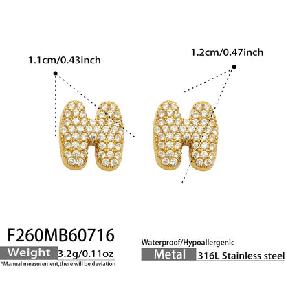 B廠【F260】新款熱銷鋯石26個英文字母不銹鋼鍍18k金 歐美輕奢女飾品耳環
 26.07-4