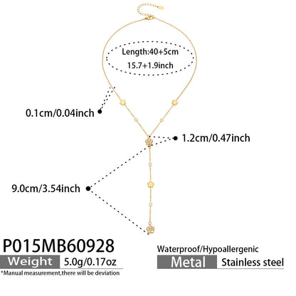 B廠【P015】 不鏽鋼鍍18K金蝴蝶鏤空鑲鋯五葉花朵Y字項鍊鎖骨鍊

 26.10-1