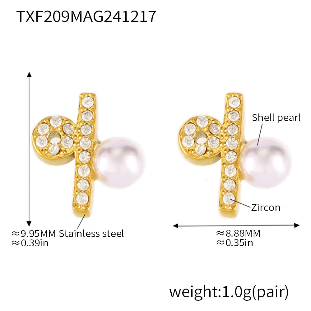 B廠【TXP209】輕奢不銹鋼CNC鑲鋯石貝珠項鍊星座符號耳環首飾套裝 25.01-1