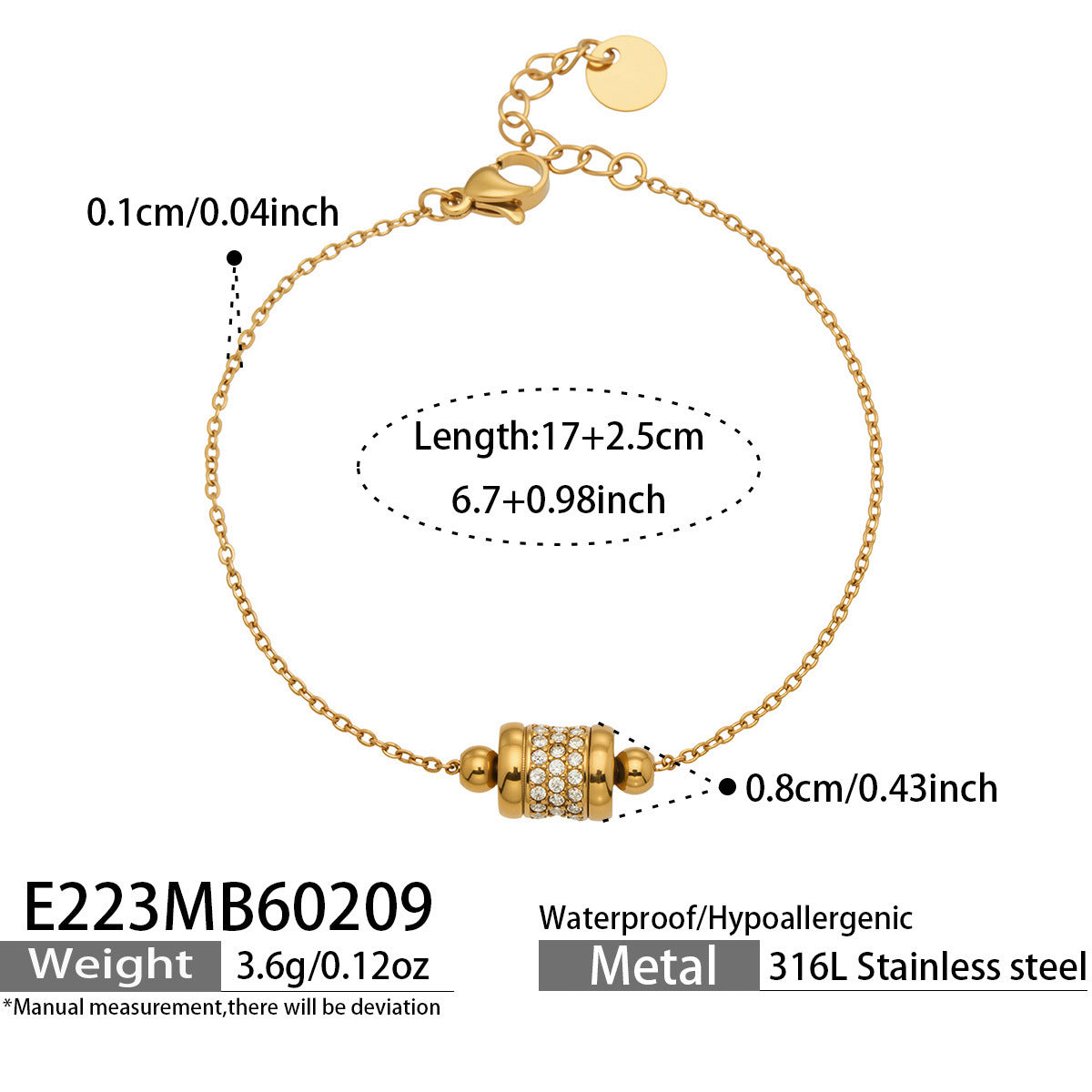 B廠【E223】歐美風氣質百搭日字微鑲鋯石手鍊組合不鏽鋼鍍18k真金時尚冷淡風
 26.03-2