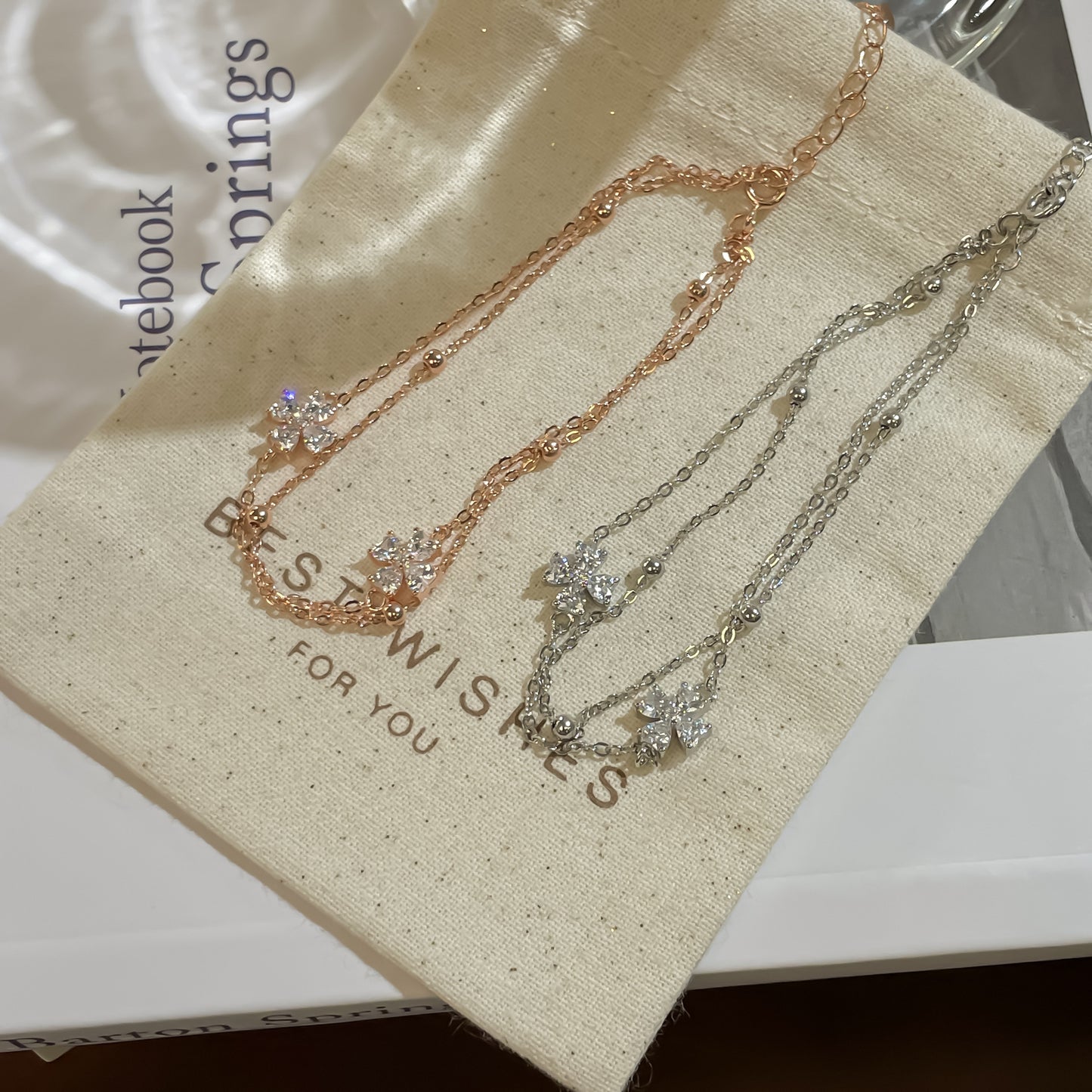 F廠【XDQ0009S】925純銀四葉草雙層手鍊女輕奢高級感手飾節日禮物通勤百搭款
 25.10-5