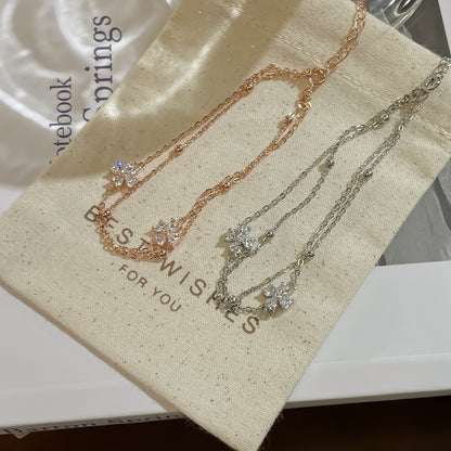 E廠【XDQ0009S】925純銀四葉草雙層手鍊女輕奢高級感手飾節日禮物通勤百搭款
 25.10-5
