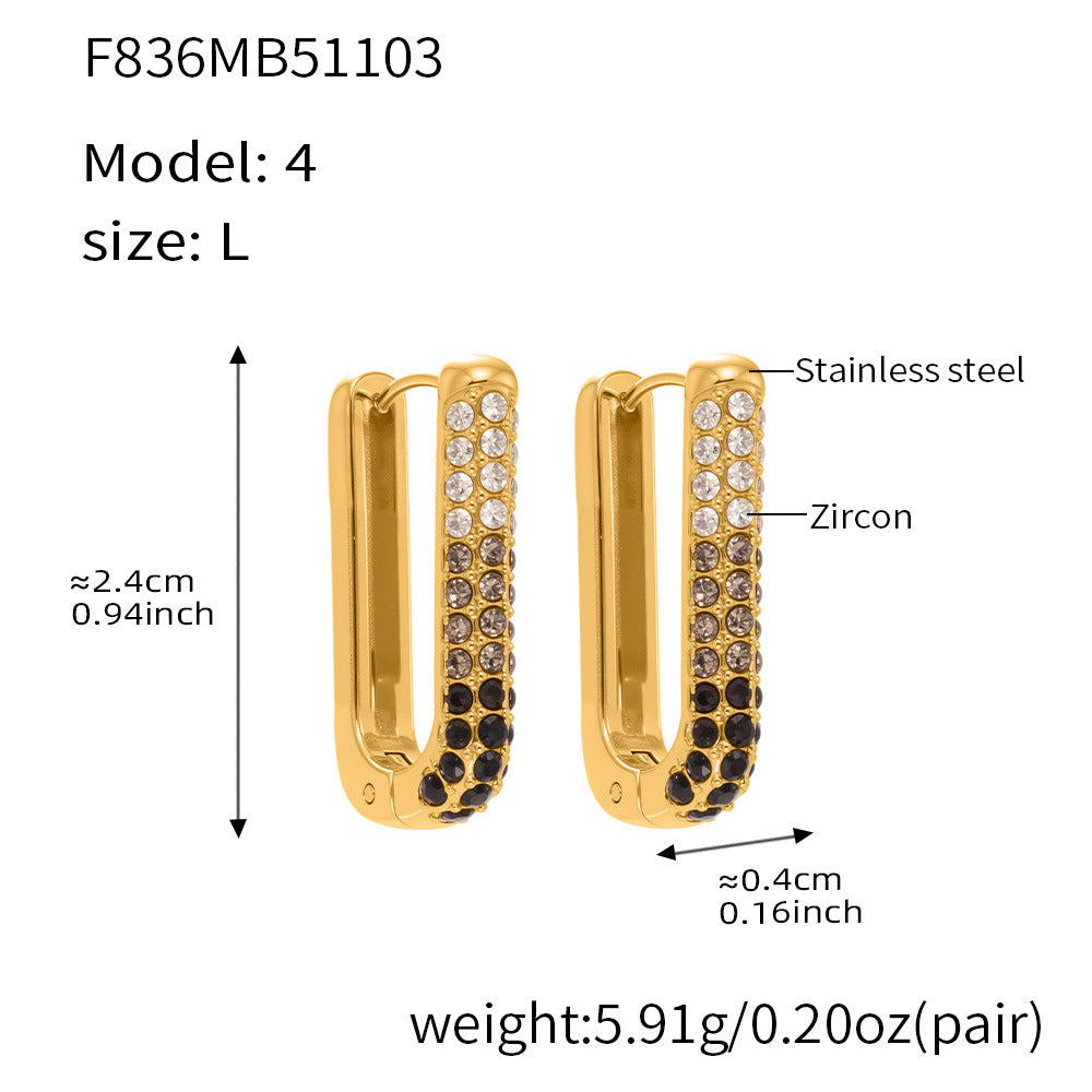 B廠【F836】跨國新款彩色5A鋯石長款U型耳扣耳圈不鏽鋼鍍18k真金不掉色
 25.11-2