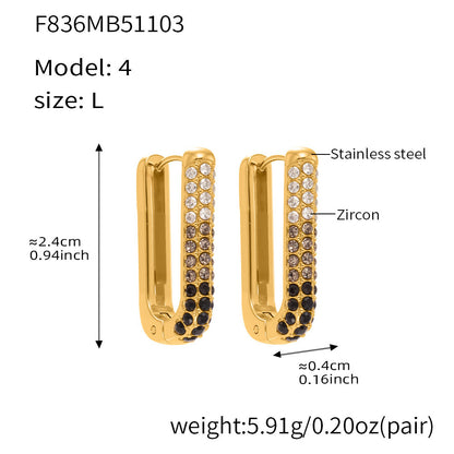 B廠【F836】跨國新款彩色5A鋯石長款U型耳扣耳圈不鏽鋼鍍18k真金不掉色
 25.11-2