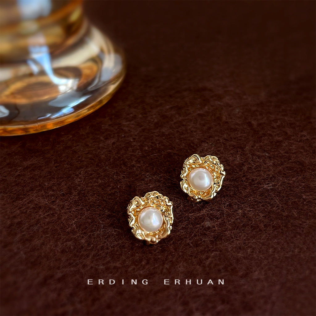 C廠【4830】淡水珍珠925銀針鍍14K不規則簡約時尚高級感耳飾新款耳環飾品
 25.10-4