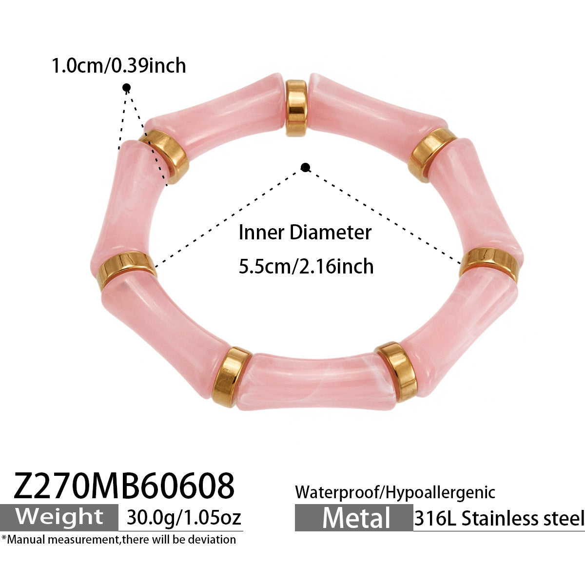 B廠【Z270】歐美輕奢多彩竹節樹脂彈性手鐲新款高級感時尚氣質手環不銹鋼手飾
 26.06-2