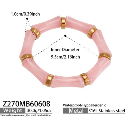 B廠【Z270】歐美輕奢多彩竹節樹脂彈性手鐲新款高級感時尚氣質手環不銹鋼手飾
 26.06-2