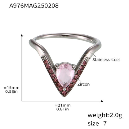 B廠【A976】V字鑲滿鑽5A鋯石側開口可調不鏽鋼戒指不掉色輕奢食指戒 25.02-3