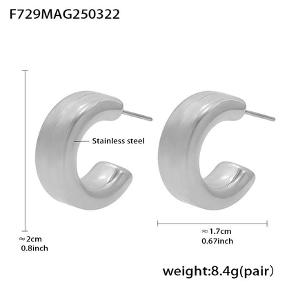 B廠【F729】不鏽鋼20mm空心C型百搭通勤耳環電鍍18K真金簡約不掉色飾品 25.03-4