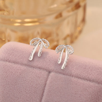 D廠【YC2535E】S999足銀絲帶蝴蝶結螺絲耳環清新甜美氣質可愛公主耳飾 25.01-2