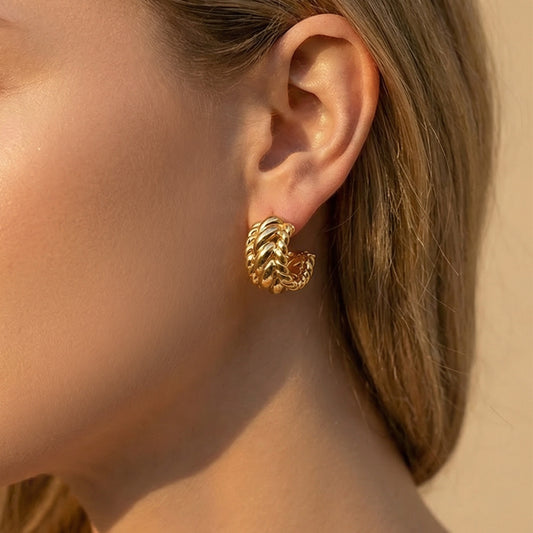 B廠【F064】歐美ins小眾設計麻花紋理C型耳環輕奢簡約時尚耳環不鏽鋼鍍18k金
 26.02-1