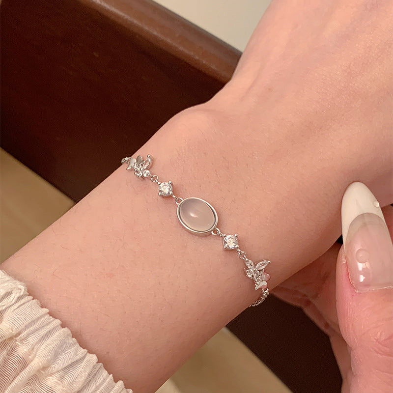 F廠【XDQ0862S】韓版簡約S925純銀天然白玉髓蝴蝶手鍊小清新設計ins風手飾女
 25.11-1