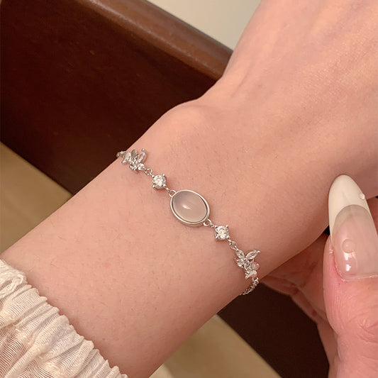 F廠【XDQ0862S】韓版簡約S925純銀天然白玉髓蝴蝶手鍊小清新設計ins風手飾女
 25.11-1